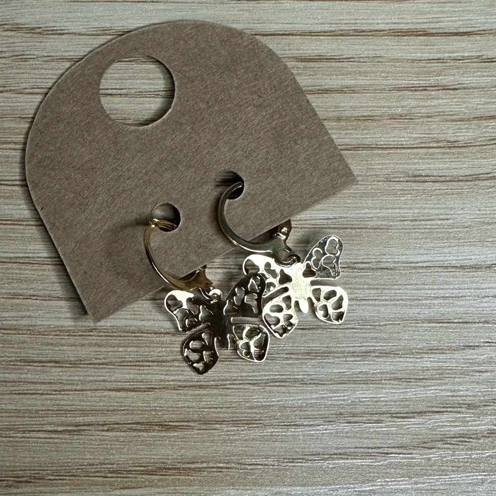 Gold color Butterfly Earrings 1 - Picture 6 of 8
